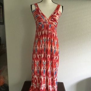 Coral Maxi dress, a line with cross cross bodice